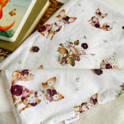 Flower Baby Blanket with Foxes and Mushrooms Design