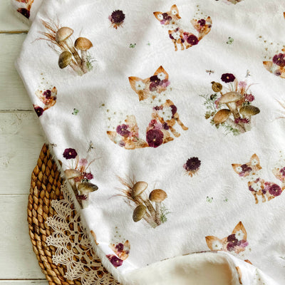 Soft Baby Blanket with Flowers Fox and Mushroom Print