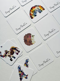 Set of cards with floral and animal designs by Oxeye Floral Co.