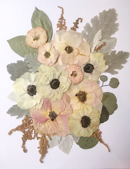 Pressed flower arrangement for a bridal bouquet keepsake by Oxeye Floral Co