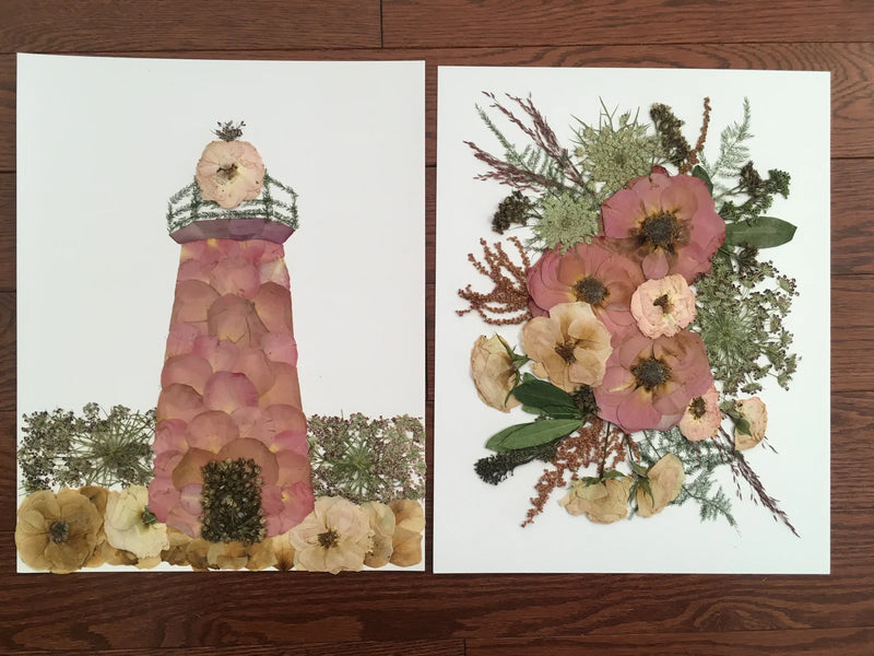 Pressed flower artworks with lighthouse theme