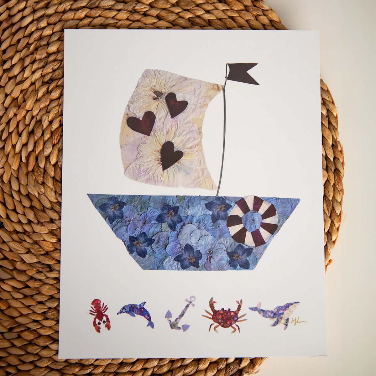 Pressed Flower Sailboat Art for Nursery Decor