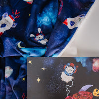 Pressed flower space animal art print with matching baby blanket