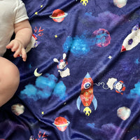 Rockets and space bunny and space bear throw blanket