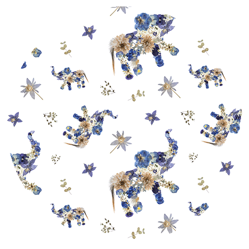 Adorable blue elephant pressed flower design