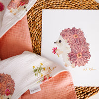 Cotton baby blanket with matching hedgehog print