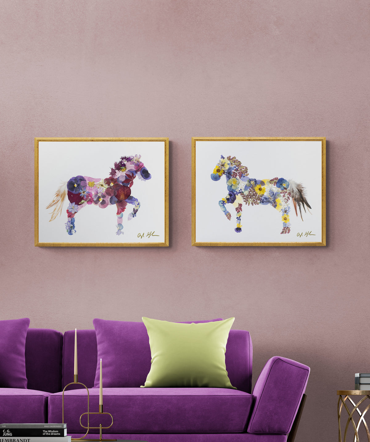 Oxeye Floral Co pressed flower horse wall art