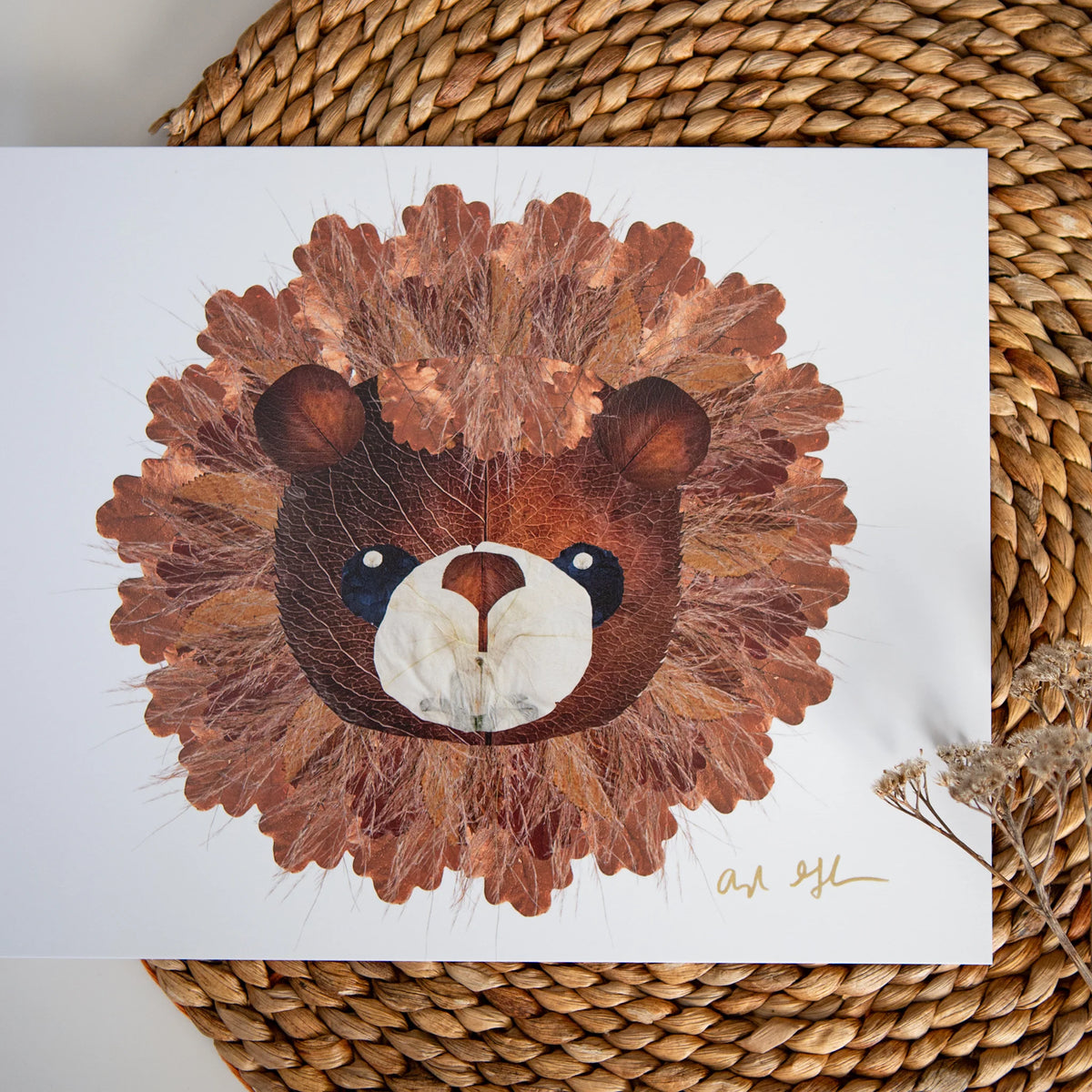 Pressed flower Safari Lion Art Print by Oxeye Floral Co