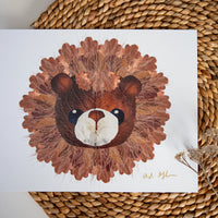 Pressed flower Safari Lion Art Print by Oxeye Floral Co