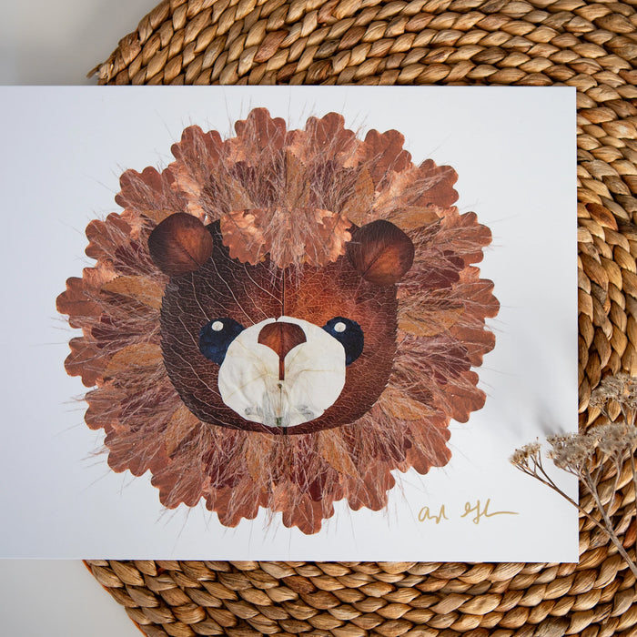 Pressed flower Safari Lion Art Print by Oxeye Floral Co