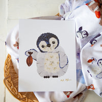 Pressed Flower Penguin Nursery Wall Art Decor