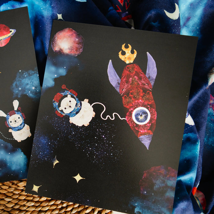 Pressed Flower Space Bear Wall Art