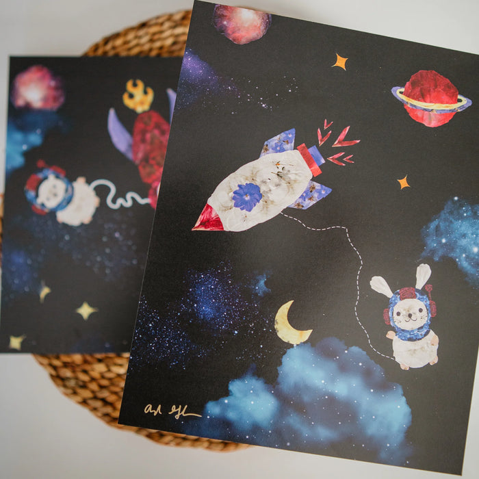 Pressed Flower Art Print Cosmic Critters by Oxeye Floral Co