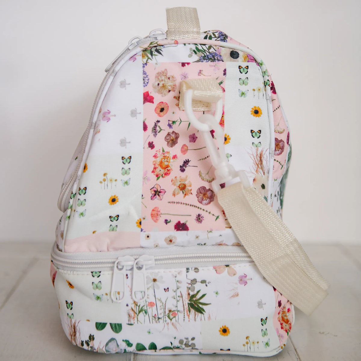 Patchwork pressed floral lunch bag design by Oxeye Floral Co