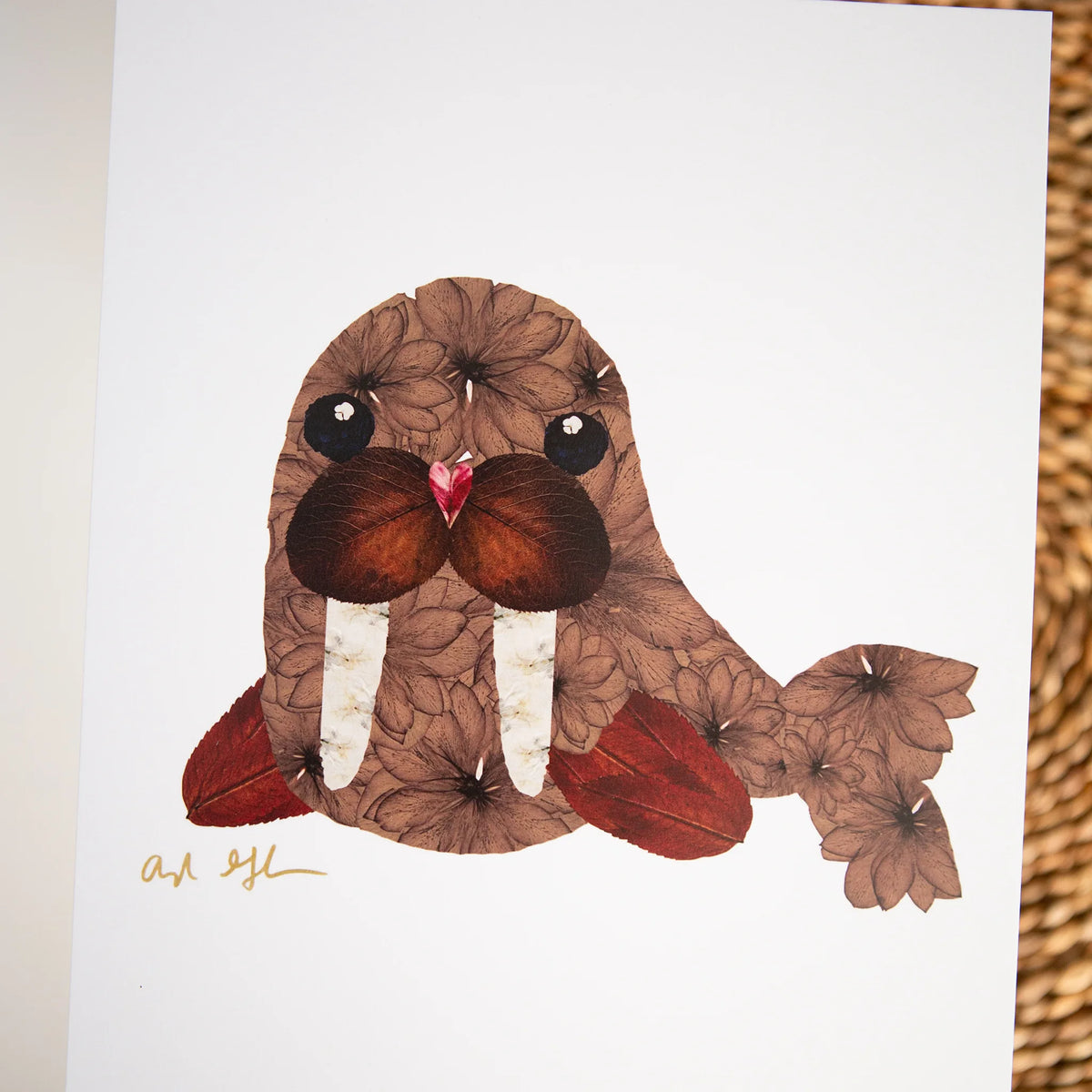 Pressed Flower Walrus Wall Art by Oxeye Floral Co