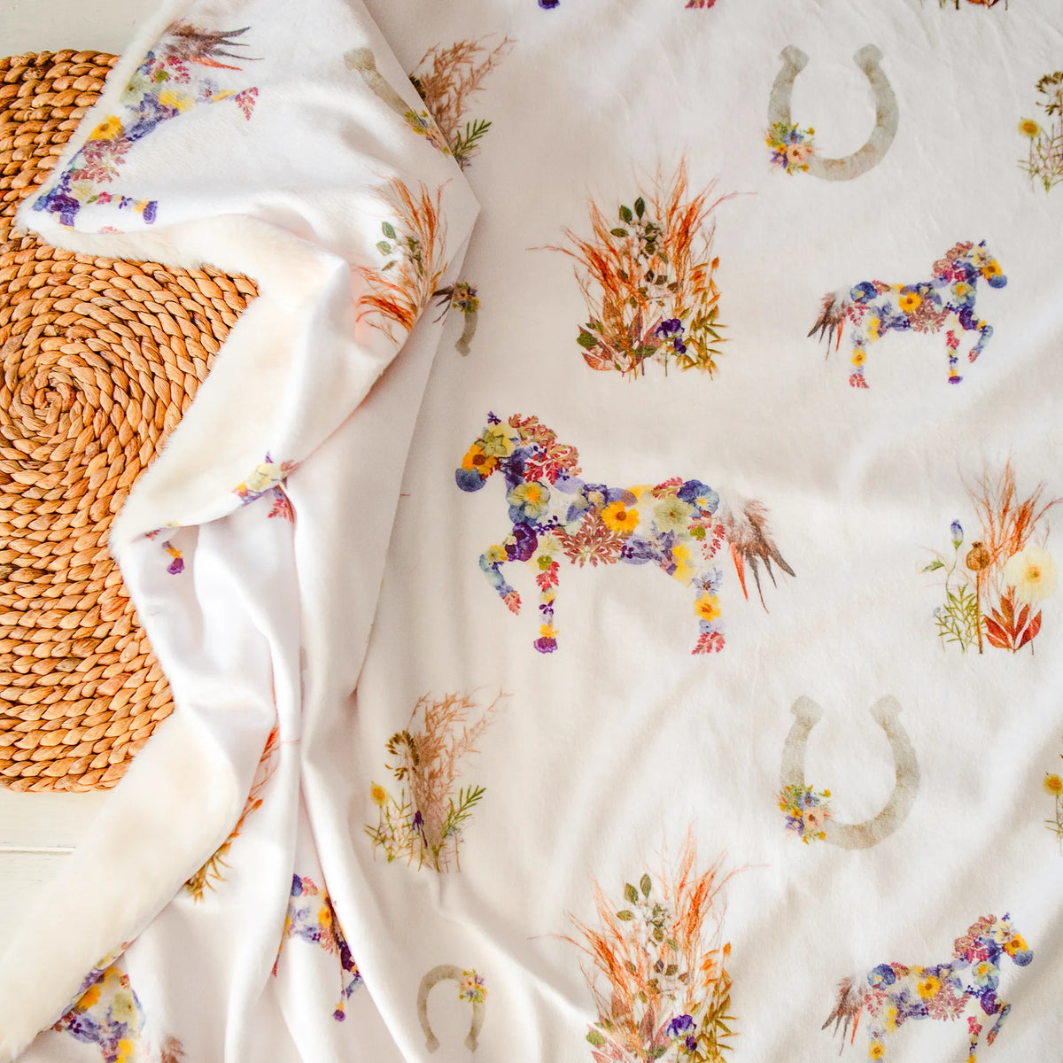 Flower Horses Throw Blanket