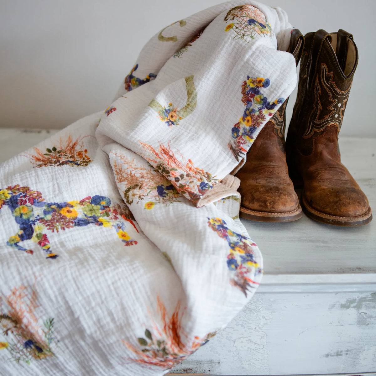 Organic cotton baby blanket with horses