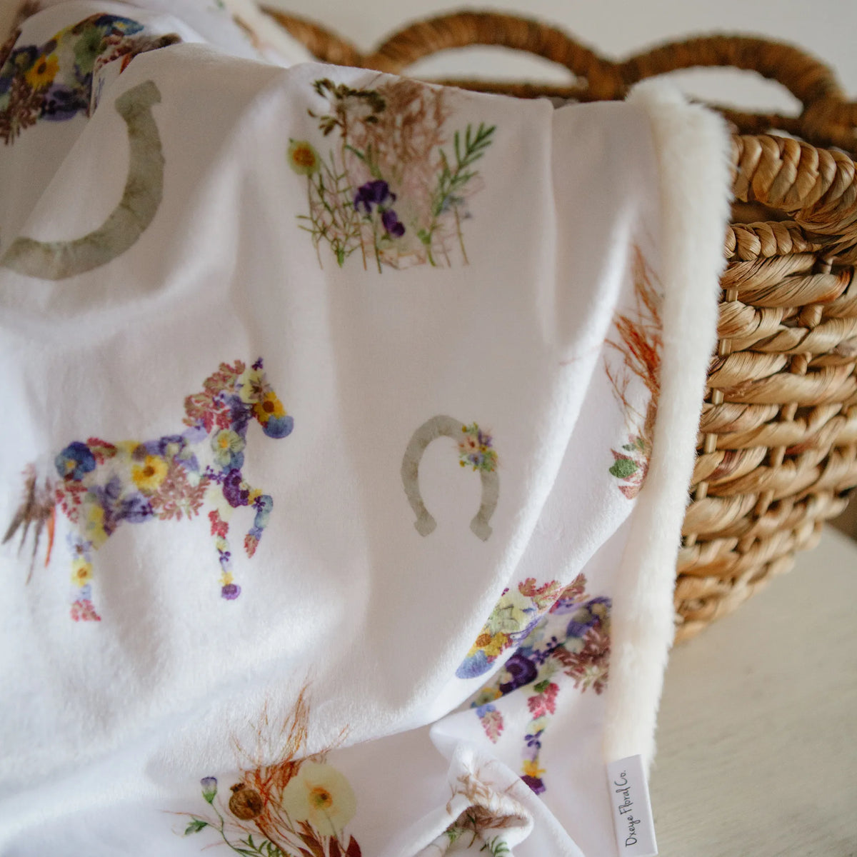 Floral horse minky baby blanket