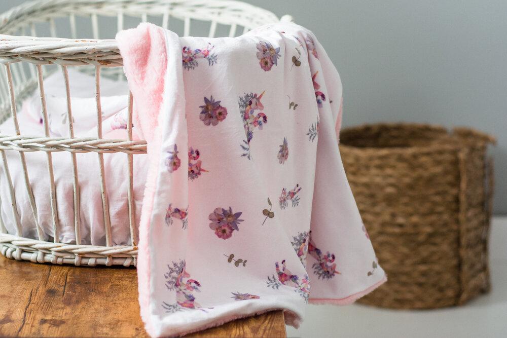 Pink Unicorn Minky Baby Blanket