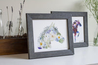 Pressed flower horse art print in frame by Oxeye Floral Co