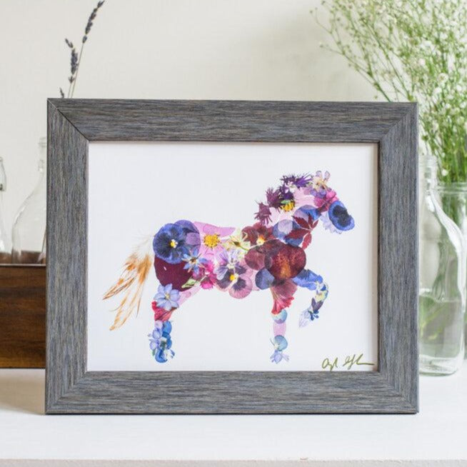 Pressed flower horse art print