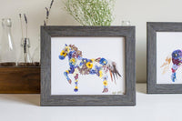 Bright colorful horse wall art in frame