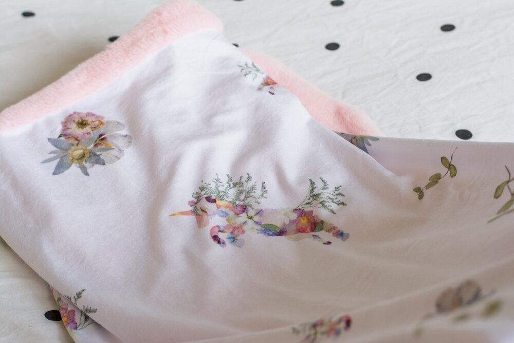 Pink Unicorn Minky Baby Blanket
