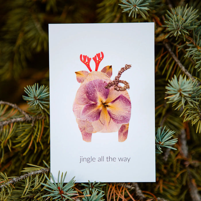 Jingle Pig Christmas Card by Oxeye Floral Co