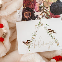 Chickadee Christmas pressed flower card by Oxeye Floral Co