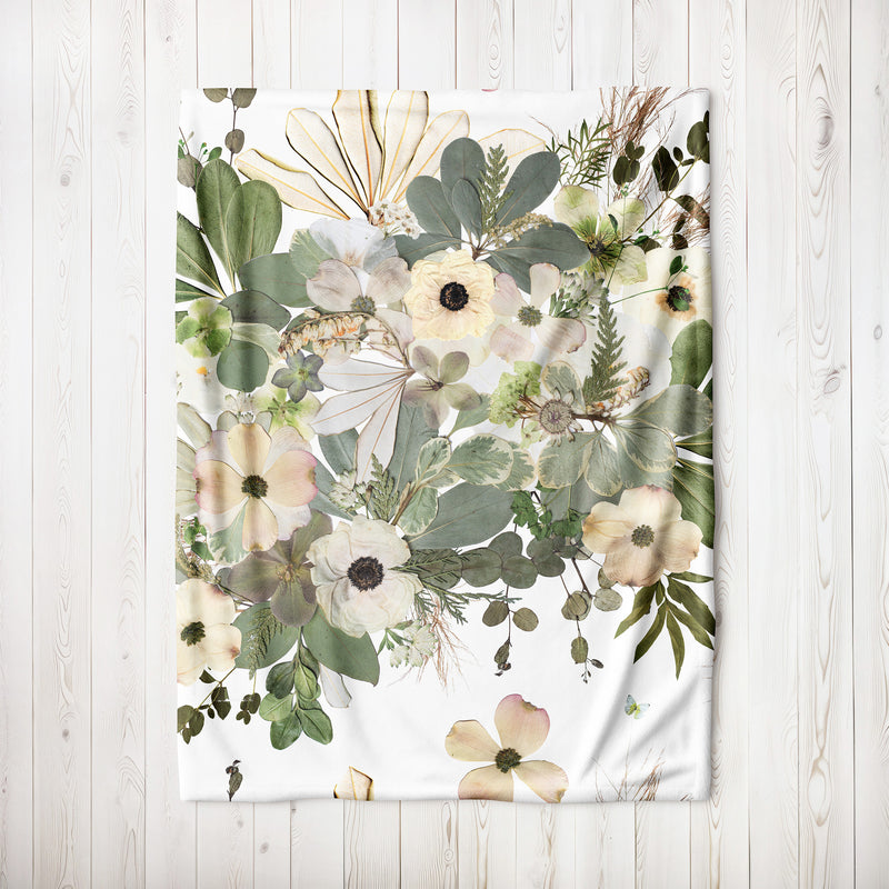 Art throw blanket with pressed floral print