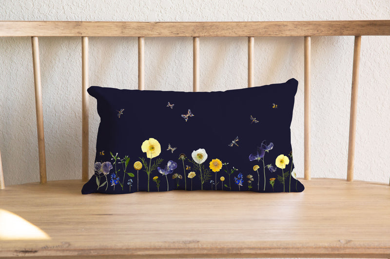 Midnight Meadow Lumbar Pillow Cover