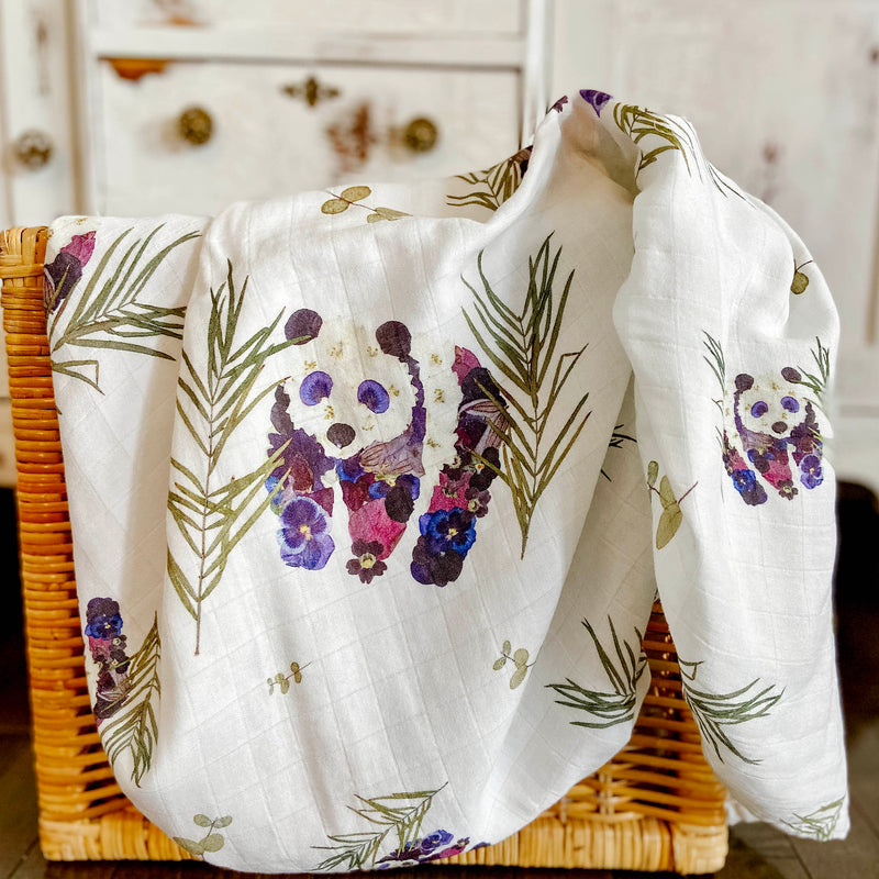 Panda Newborn Swaddle with Flowers