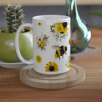 pressed flower bumblebee image on a mug