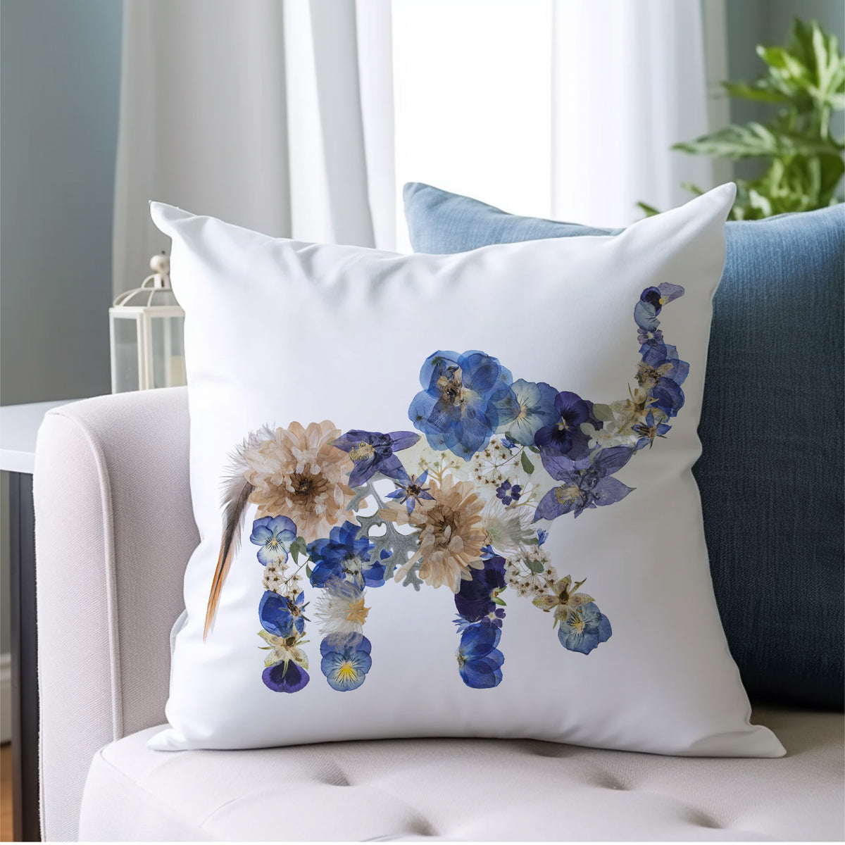 Blue Elephant Pillow Cover