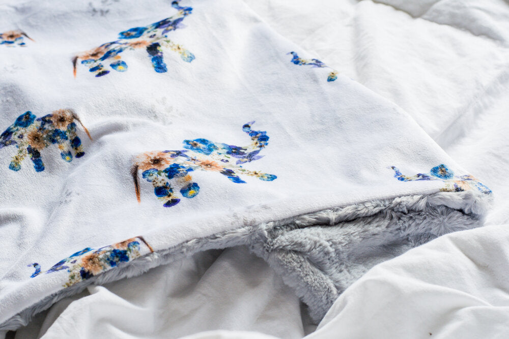 Blue Elephant Baby Blanket by Oxeye Floral Co