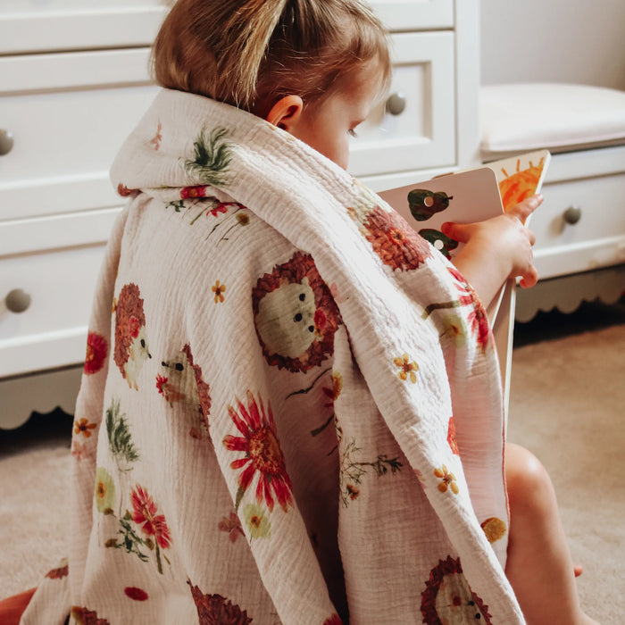 Garden Hedgehog Organic Cotton Baby Blanket by Oxeye Floral Co