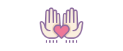 Icon with two hands holding a heart
