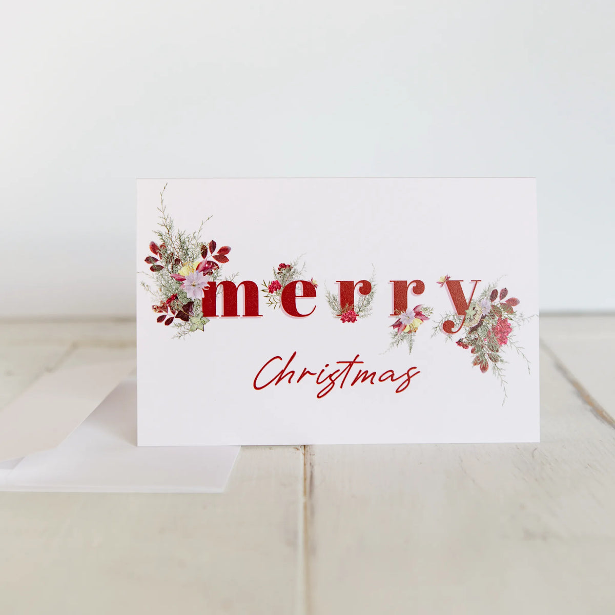 light pink floral merry christmas greeting card