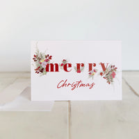 light pink floral merry christmas greeting card