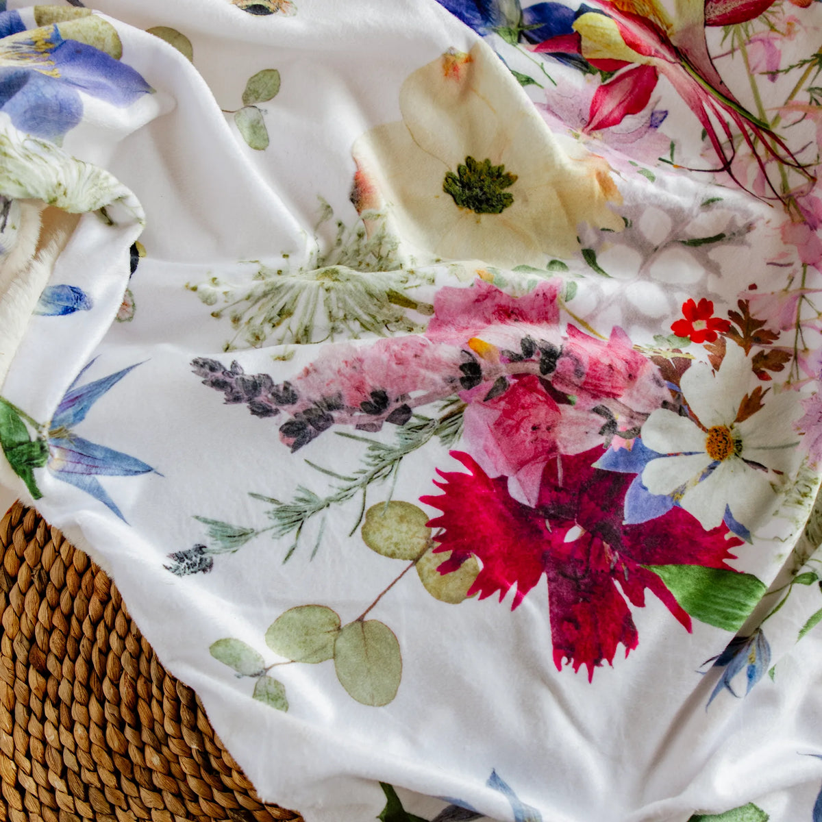 Floral throw with colourful flowers
