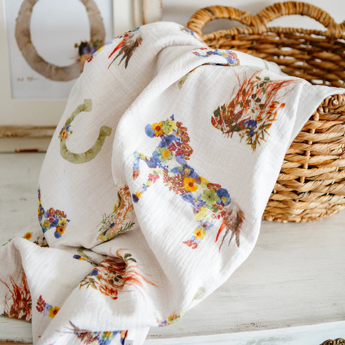 Floral horse baby blanket cotton