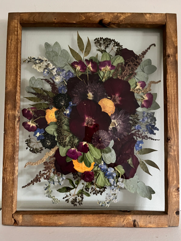 Dark and dramatic pressed flowers by Oxeye Floral Co