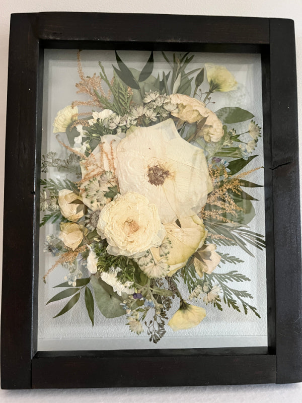 Framed and Pressed white flowers by Oxeye Floral Co