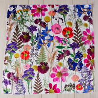 Faux Silk Wrap, laid flat to show pressed flower Meadow Bloom design