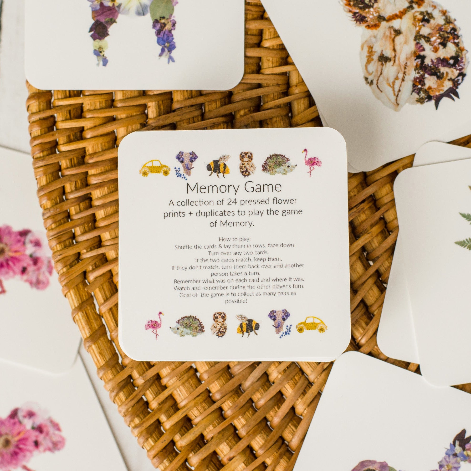 Memory game with pressed flower prints